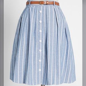 MODCLOTH | blue and white striped skirt with belt